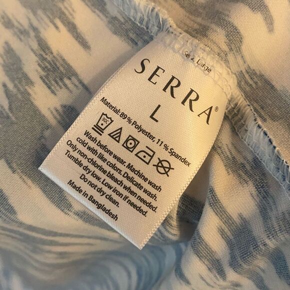 Serra Sz L Blue White Chevron Soft Luxury Open Robe Cover-Up Cardigan - Picture 5 of 8